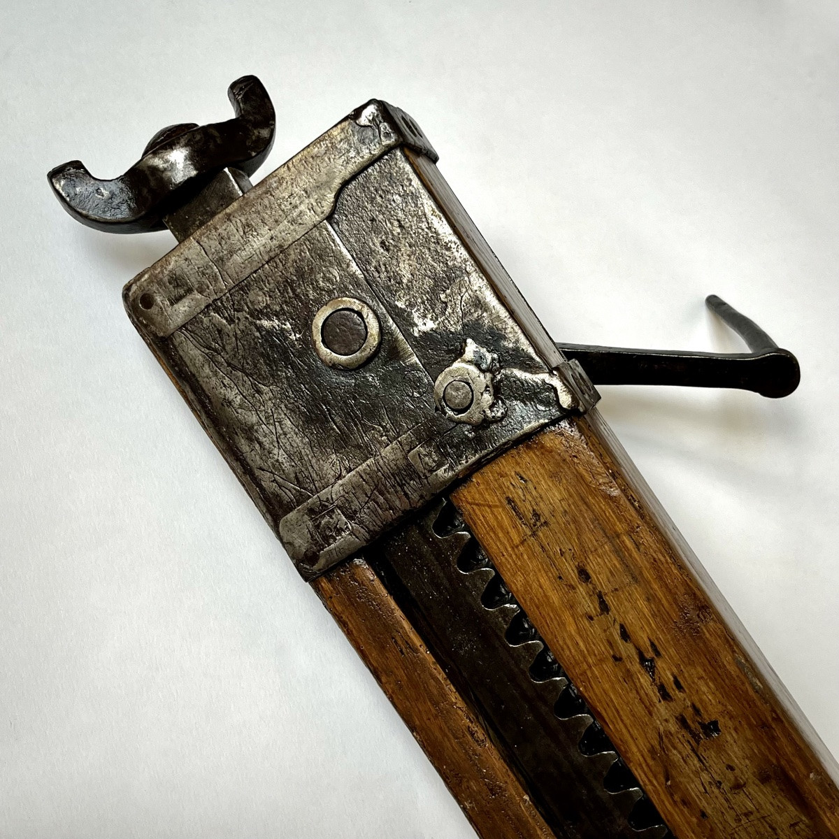 Cric d'attelage ou agricole en bois et fer forgé fin XIXe début XXe art populaire outil ancien-photo-6