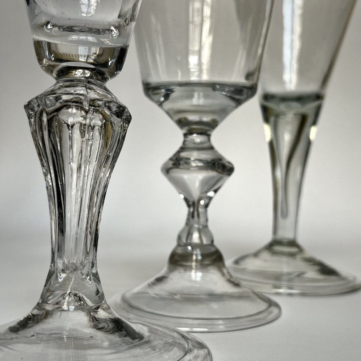 Three Different Large Blown Glass Glasses From The 18th Century-photo-2