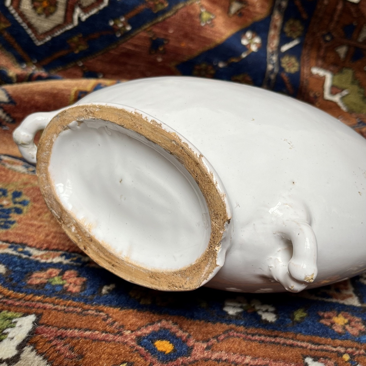 Gourde en faïence blanche à décor de visages de satyre XIXe siècle bouteille 19e-photo-7