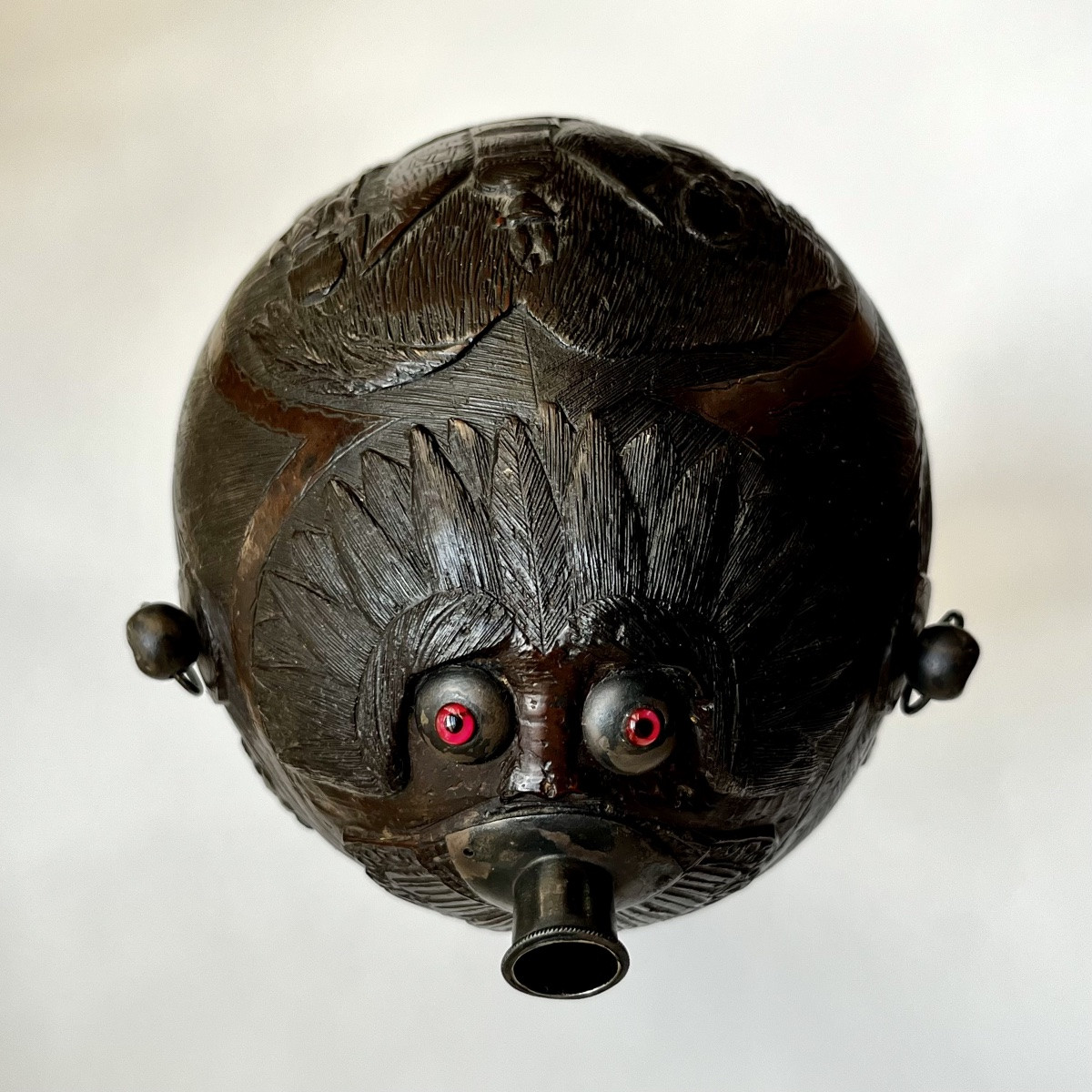Noix de coco sculptée tombe de Napoléon Ier pulvérin poire à poudre art populaire XIXe siècle-photo-2