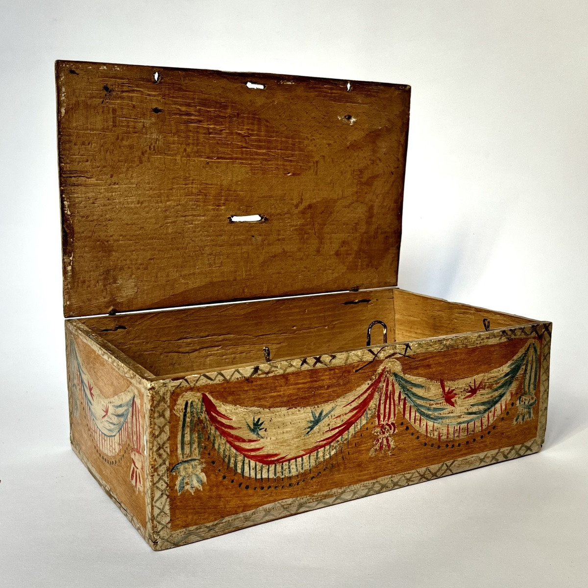 Tirelire en bois peint, art populaire normand du XIXe siècle coffre coffret Normandie 19e-photo-4