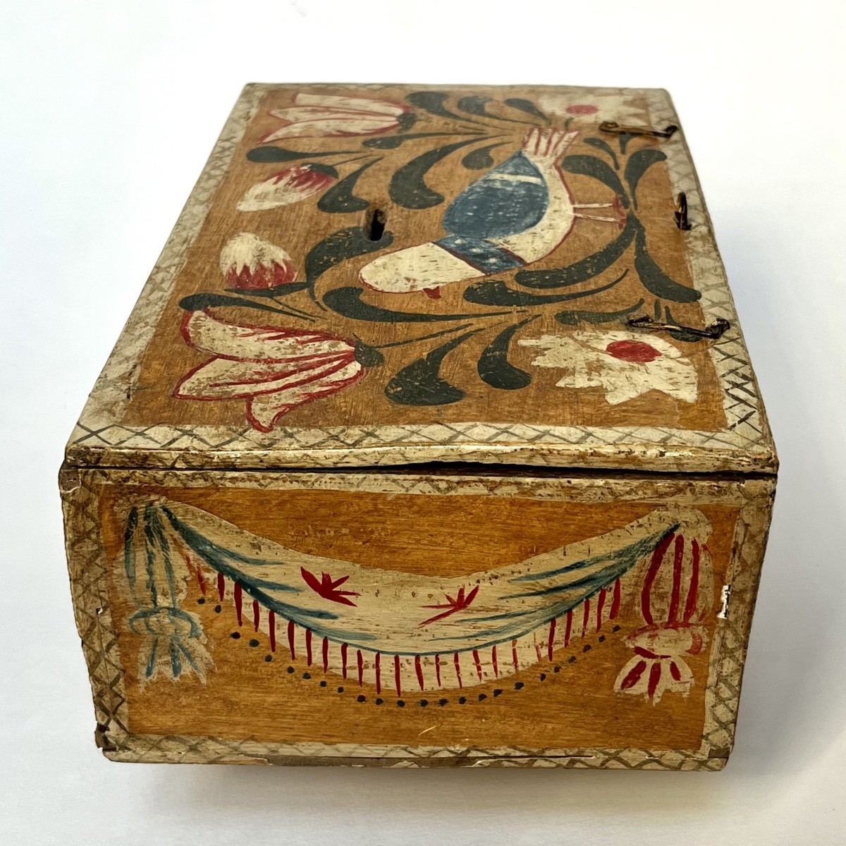 Tirelire en bois peint, art populaire normand du XIXe siècle coffre coffret Normandie 19e-photo-3