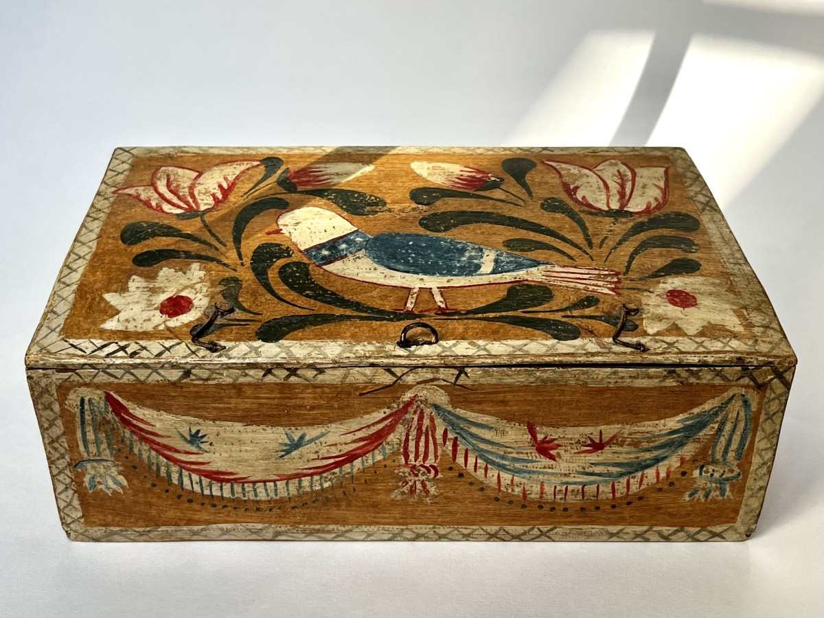 Tirelire en bois peint, art populaire normand du XIXe siècle coffre coffret Normandie 19e-photo-6