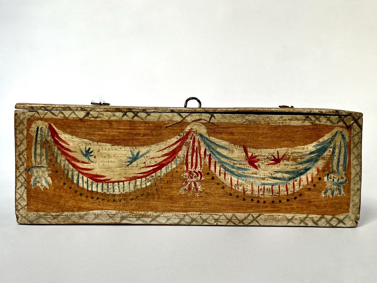 Tirelire en bois peint, art populaire normand du XIXe siècle coffre coffret Normandie 19e-photo-7