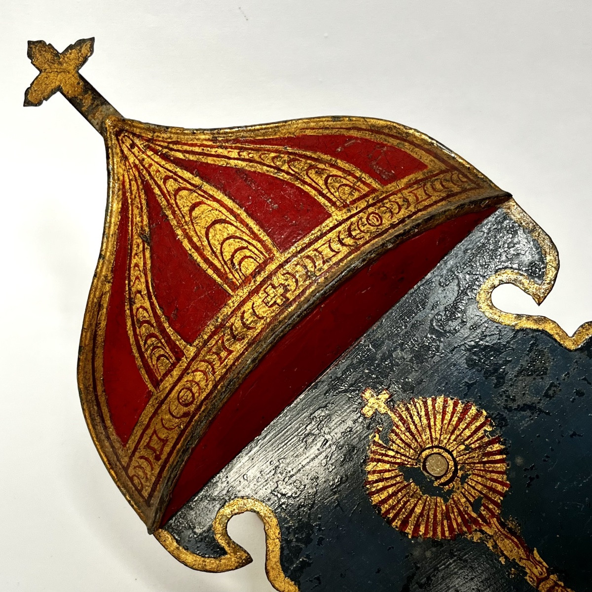 Processional Element In Painted Sheet Metal With Monstrance And Papal Tiara Italy, 19th Century-photo-2