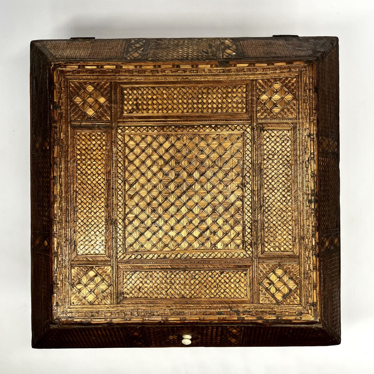 Important Straw Marquetry Sewing Box - 19th Century Folk Art Box-photo-3