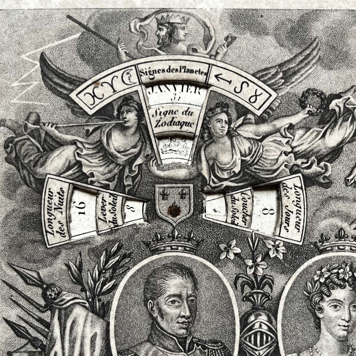 Calendrier perpétuel royaliste 1816 - 1823 Louis XVIII  - Restauration début XIXe siècle 19e-photo-2