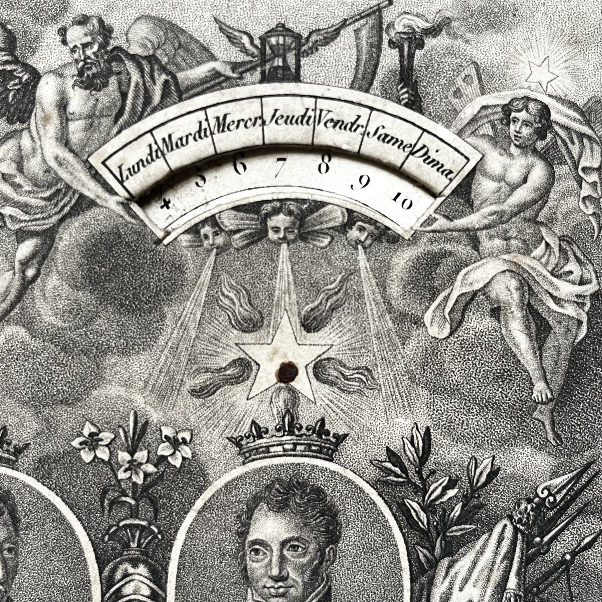 Calendrier perpétuel royaliste 1816 - 1823 Louis XVIII  - Restauration début XIXe siècle 19e-photo-4
