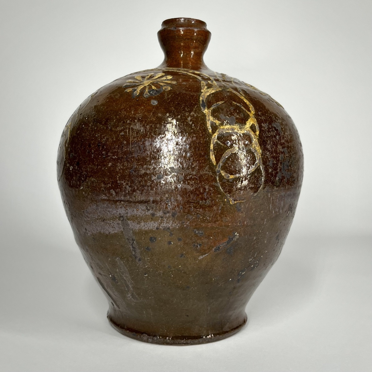 Cruche en terre vernissée à décor floral – Val de Saône, début du XIXᵉ siècle art populaire 19e-photo-4