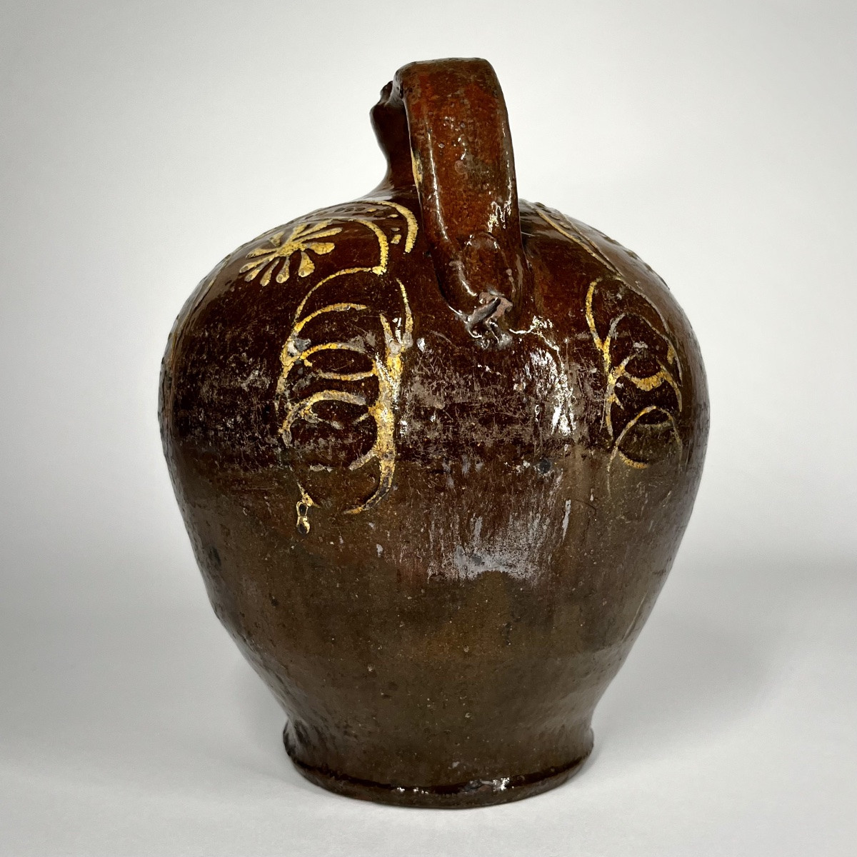 Cruche en terre vernissée à décor floral – Val de Saône, début du XIXᵉ siècle art populaire 19e-photo-2