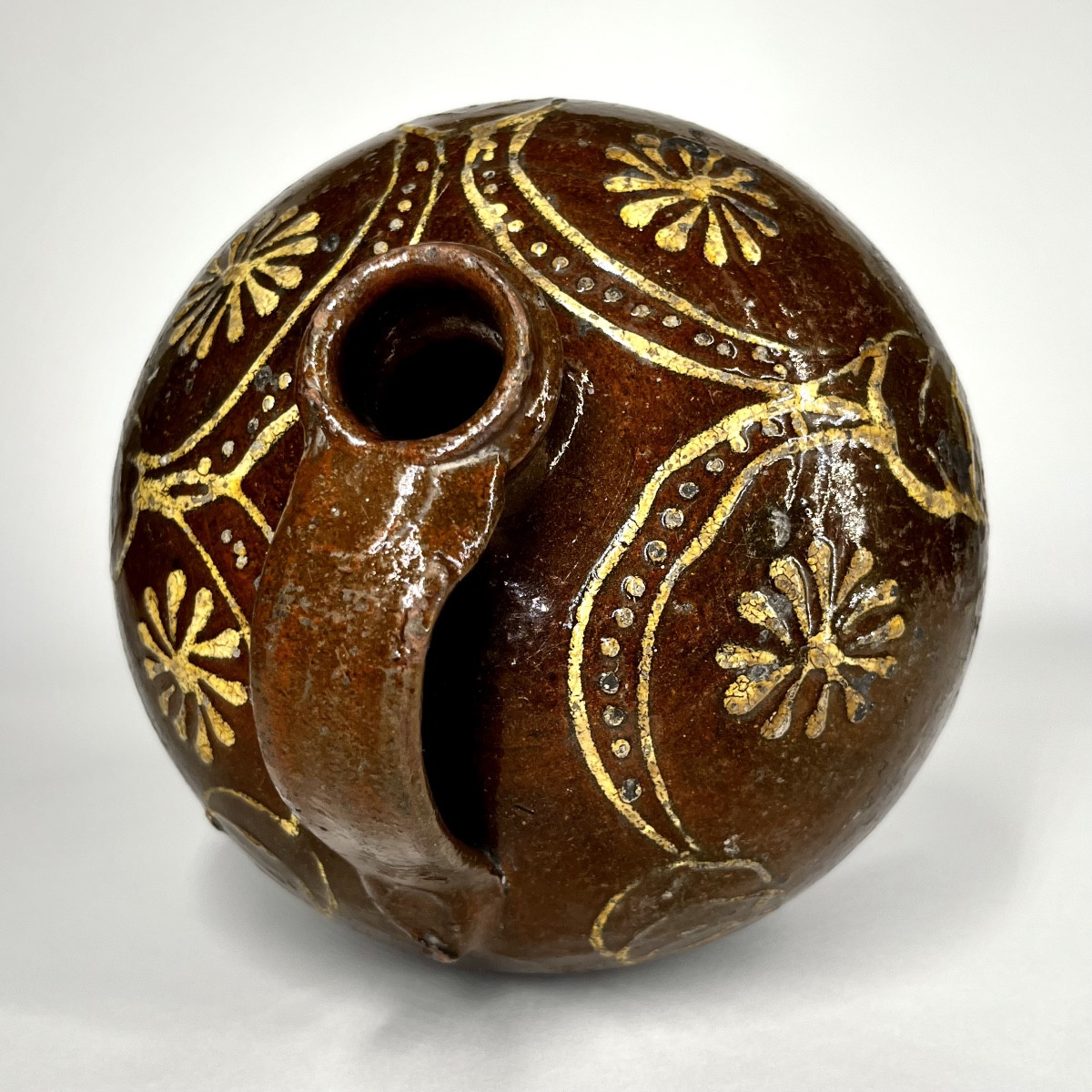 Cruche en terre vernissée à décor floral – Val de Saône, début du XIXᵉ siècle art populaire 19e-photo-3