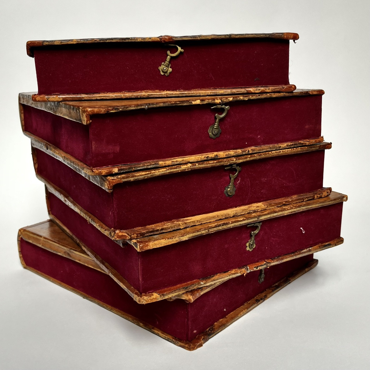 Cinq grandes boîtes livres coffrets de rangement cachettes à partir de reliures du XVIIIe 18e-photo-6