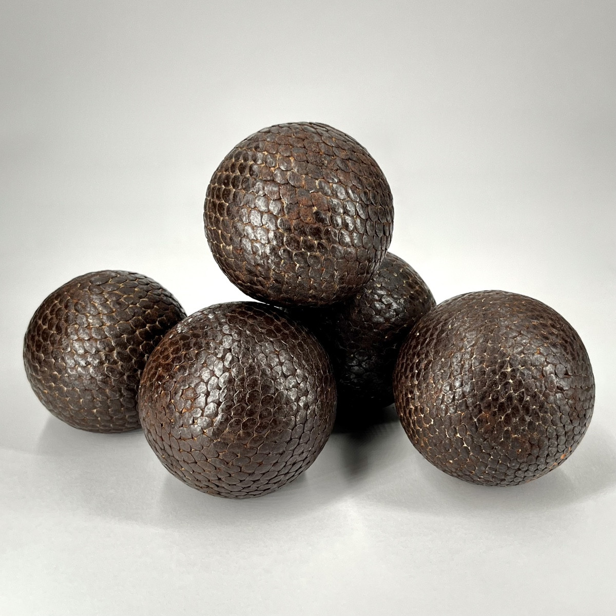 Five Antique Studded Pétanque Balls With A Wooden Core - Late 19th/early 20th Century 