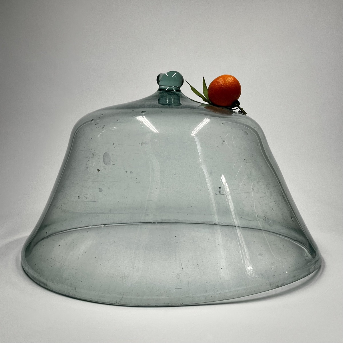 19th-century Green-tinted Blown Glass Melon Cloche, Folk Art, Garden/market Garden, 19th Century-photo-3
