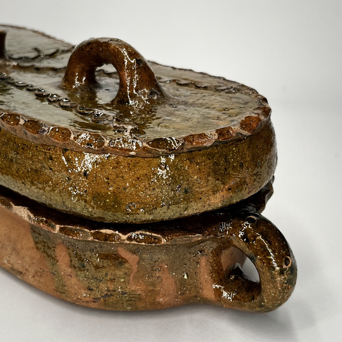 Terrine à pâté en terre vernissée verte du XIXe siècle - Art populaire 19e -photo-3