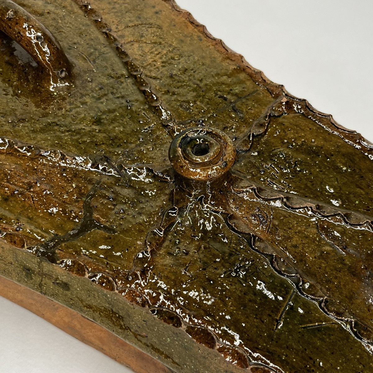 Terrine à pâté en terre vernissée verte du XIXe siècle - Art populaire 19e -photo-3