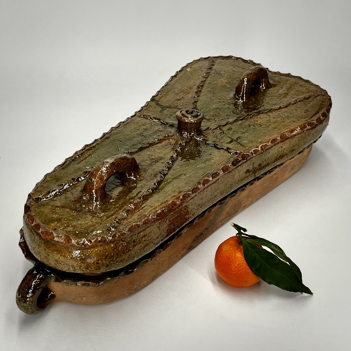Terrine à pâté en terre vernissée verte du XIXe siècle - Art populaire 19e -photo-5