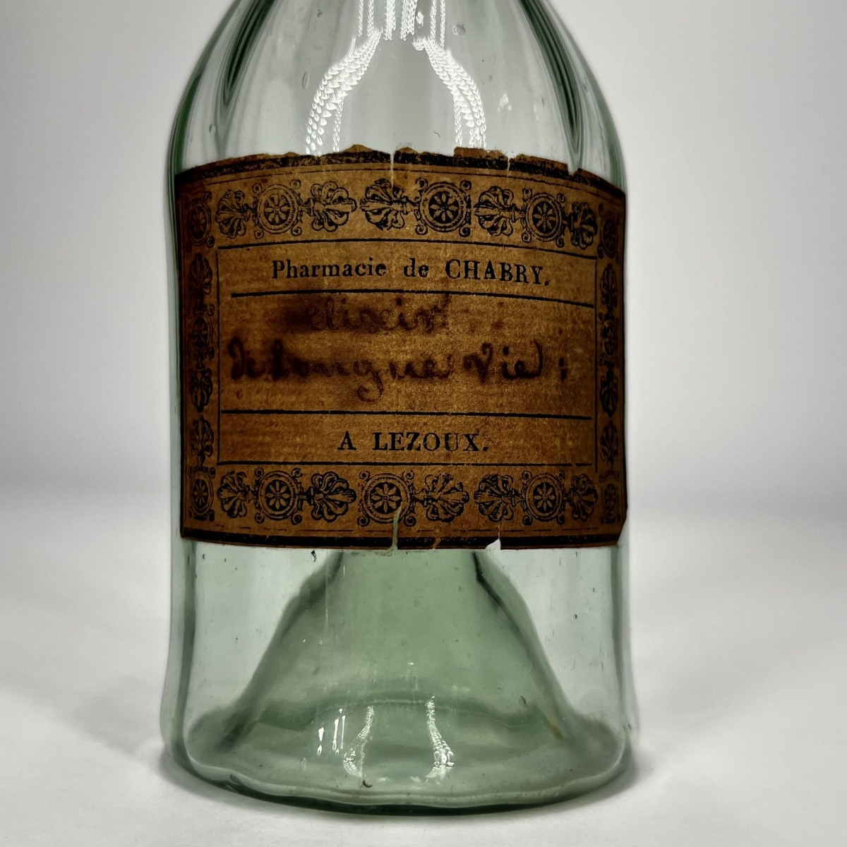 "elixir Of Long Life", Small Blown Glass Pharmacy Bottle, 18th Century, Lezoux, 18th-photo-2
