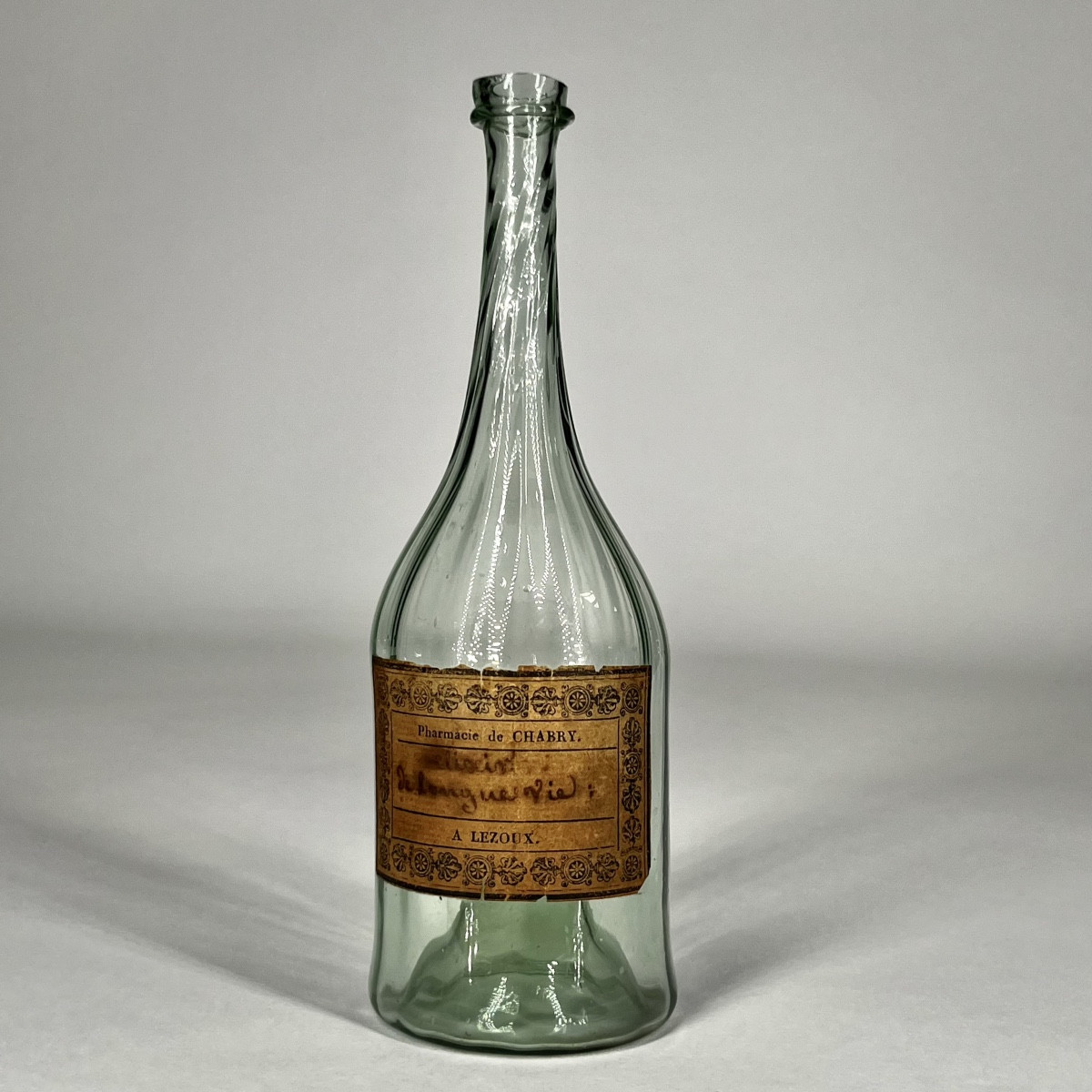 "elixir Of Long Life", Small Blown Glass Pharmacy Bottle, 18th Century, Lezoux, 18th