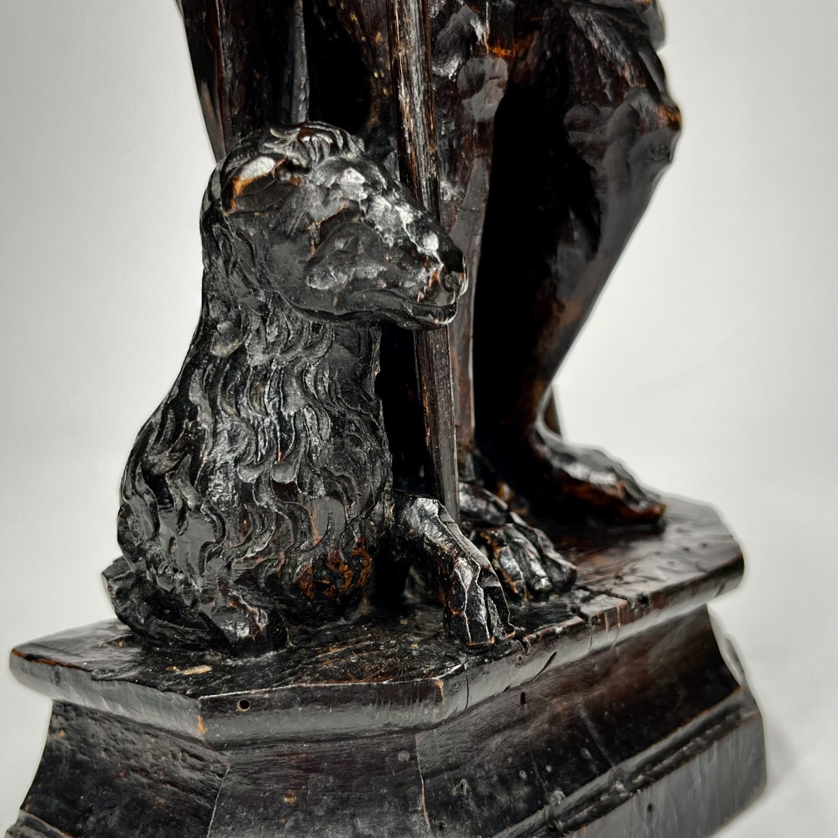 Saint John The Baptist And His Lamb – Blackened Wood Sculpture, 17th-18th Century-photo-2