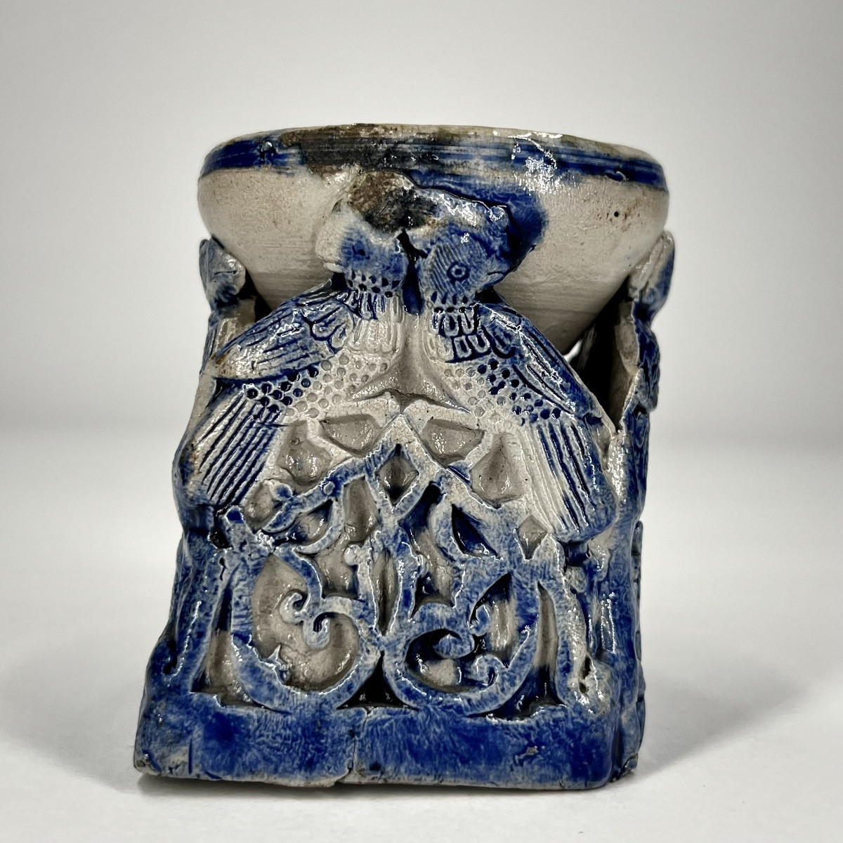 18th-century Stoneware Salt Cellar From Westerwald Decorated With Birds - 18th Century-photo-3