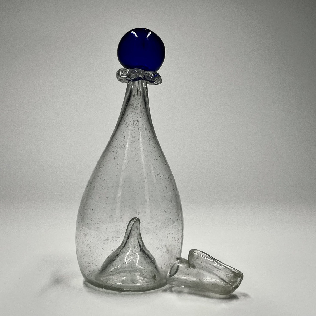 Blown Glass Birdbath With Blue Ball - Folk Art, Late 18th - 19th Century -photo-2