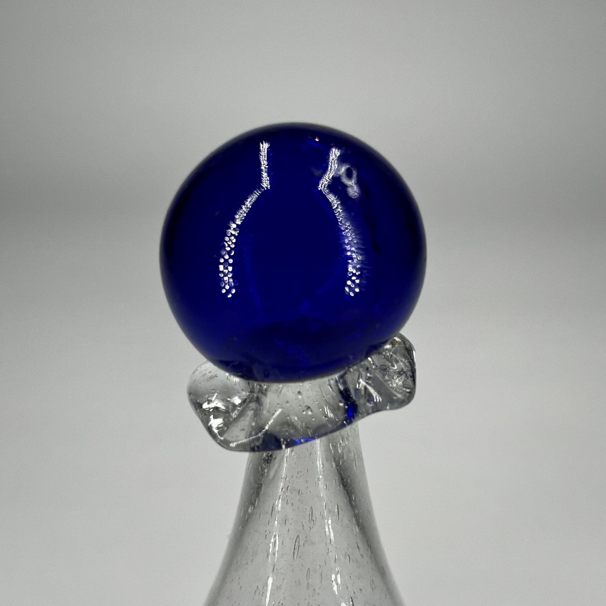 Blown Glass Birdbath With Blue Ball - Folk Art, Late 18th - 19th Century -photo-2