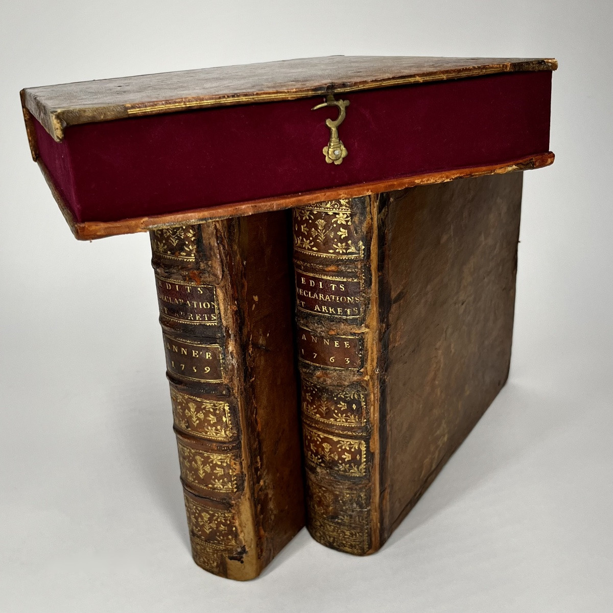 Trois grandes boîtes livres coffrets de rangement cachettes à partir de reliures du XVIIIe 18e-photo-2