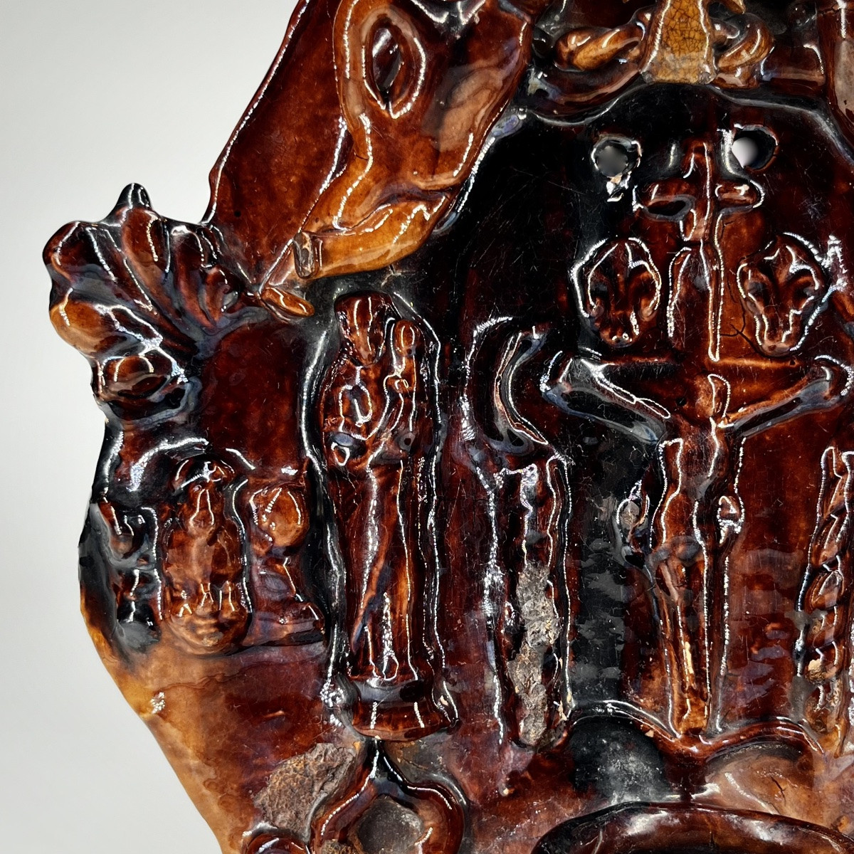 Large Glazed Earthenware Holy Water Font From The 18th Century, Ligron, Sarthe, Beauvais? Folk Art, 18th Century-photo-3