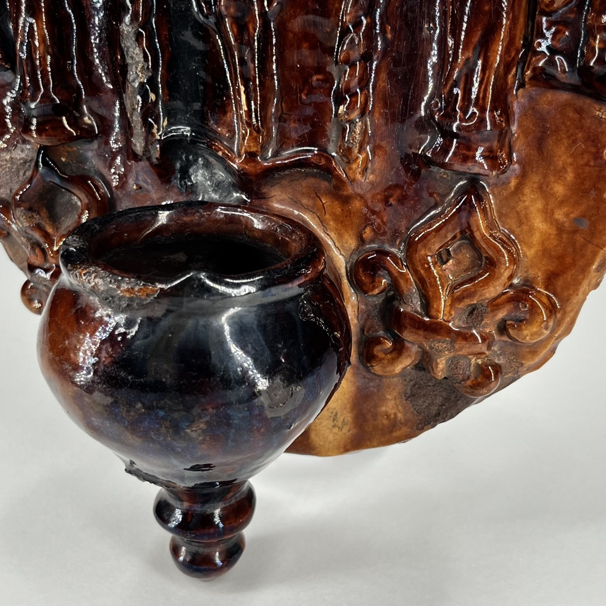 Large Glazed Earthenware Holy Water Font From The 18th Century, Ligron, Sarthe, Beauvais? Folk Art, 18th Century-photo-2