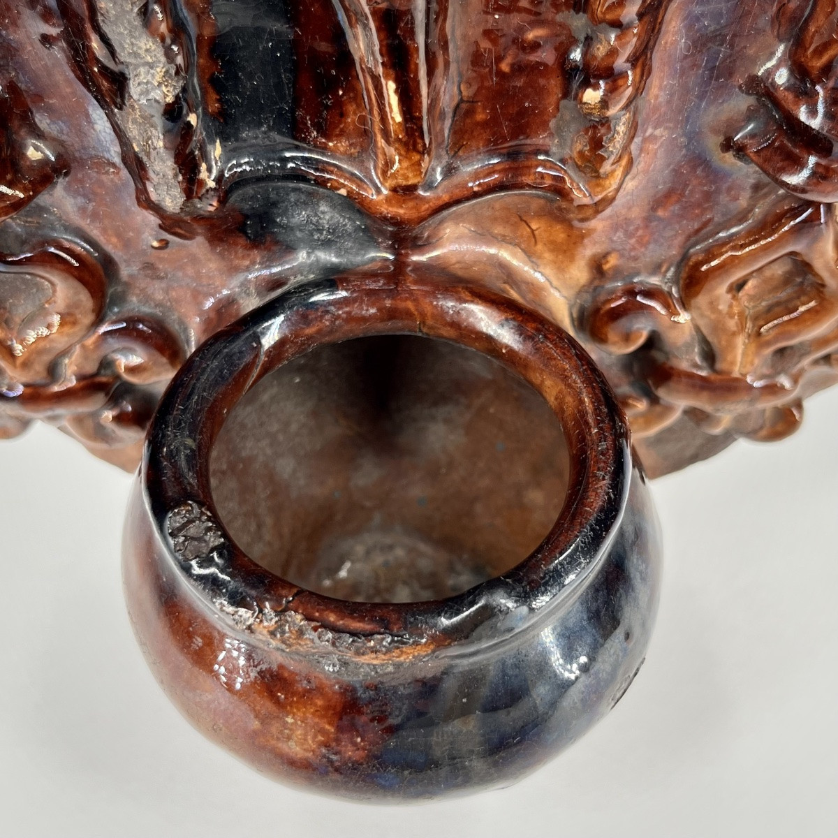 Large Glazed Earthenware Holy Water Font From The 18th Century, Ligron, Sarthe, Beauvais? Folk Art, 18th Century-photo-6