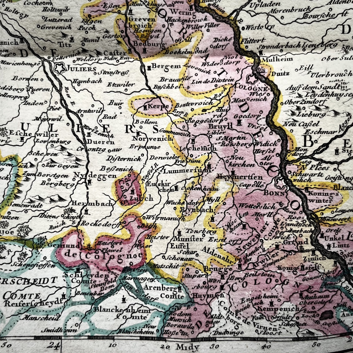 Portable Map From 1743 "the Electorate Of Cologne" In Its Case, 18th Century, Germany, 18th Century-photo-3