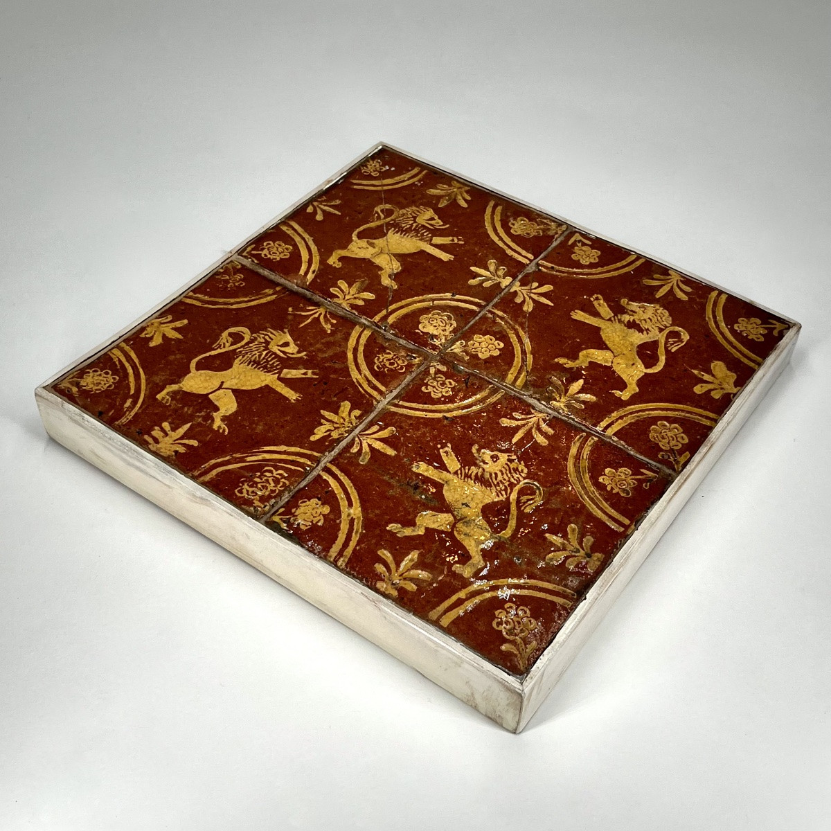 Four Glazed Earthenware Tiles With The Flemish Lion Motif - North, 18th Century-photo-2