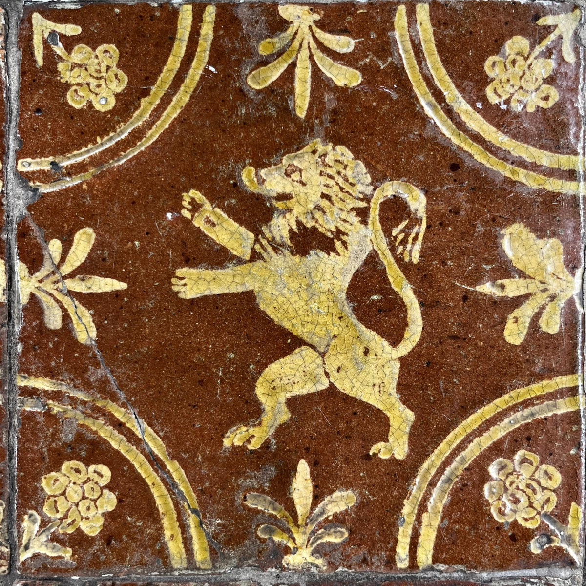 Four Glazed Earthenware Tiles With The Flemish Lion Motif - North, 18th Century-photo-4