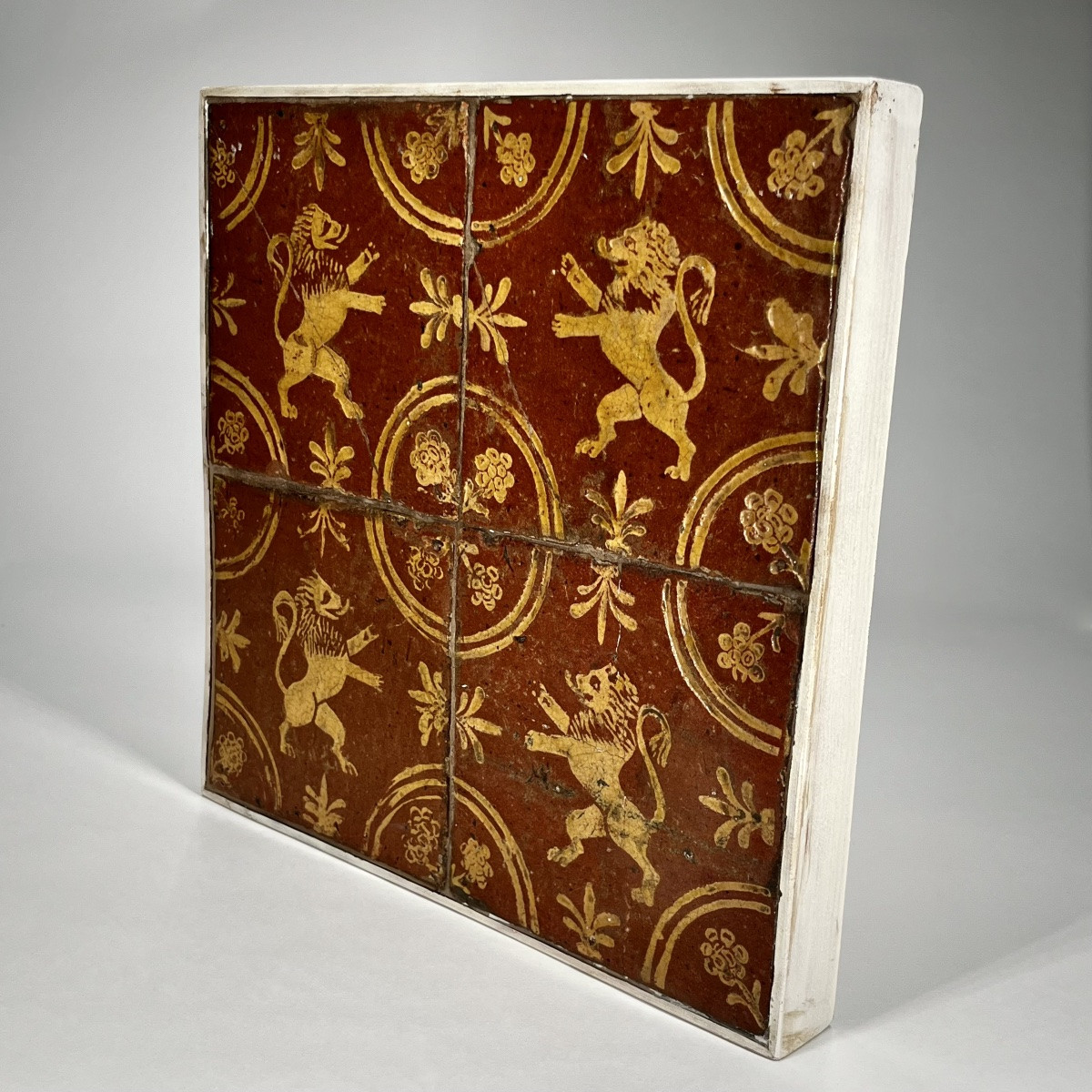 Four Glazed Earthenware Tiles With The Flemish Lion Motif - North, 18th Century-photo-4