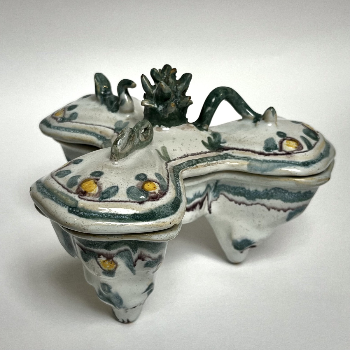 Boîte à épices tripode en faïence du XIXe siècle à décor d'animaux 19e-photo-8