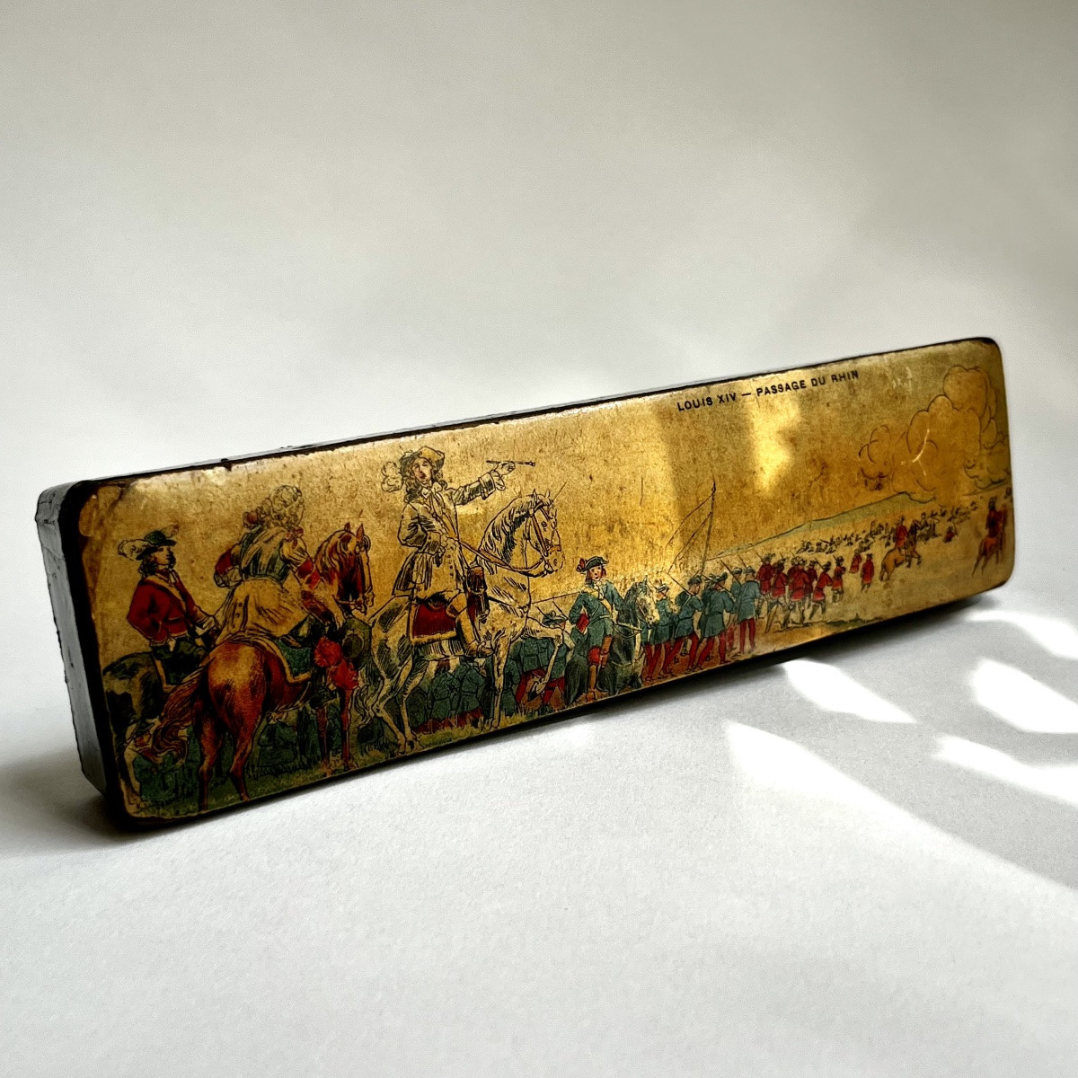 Papier-mâché Pencil Case Decorated With Louis XIV On Horseback Crossing The Rhine - Late 19th/early 20th Century-photo-2