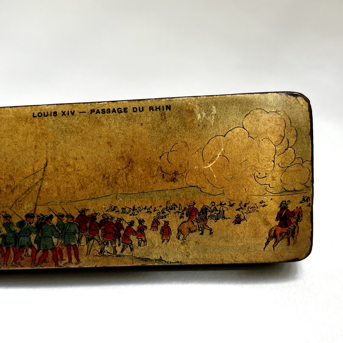 Papier-mâché Pencil Case Decorated With Louis XIV On Horseback Crossing The Rhine - Late 19th/early 20th Century-photo-1