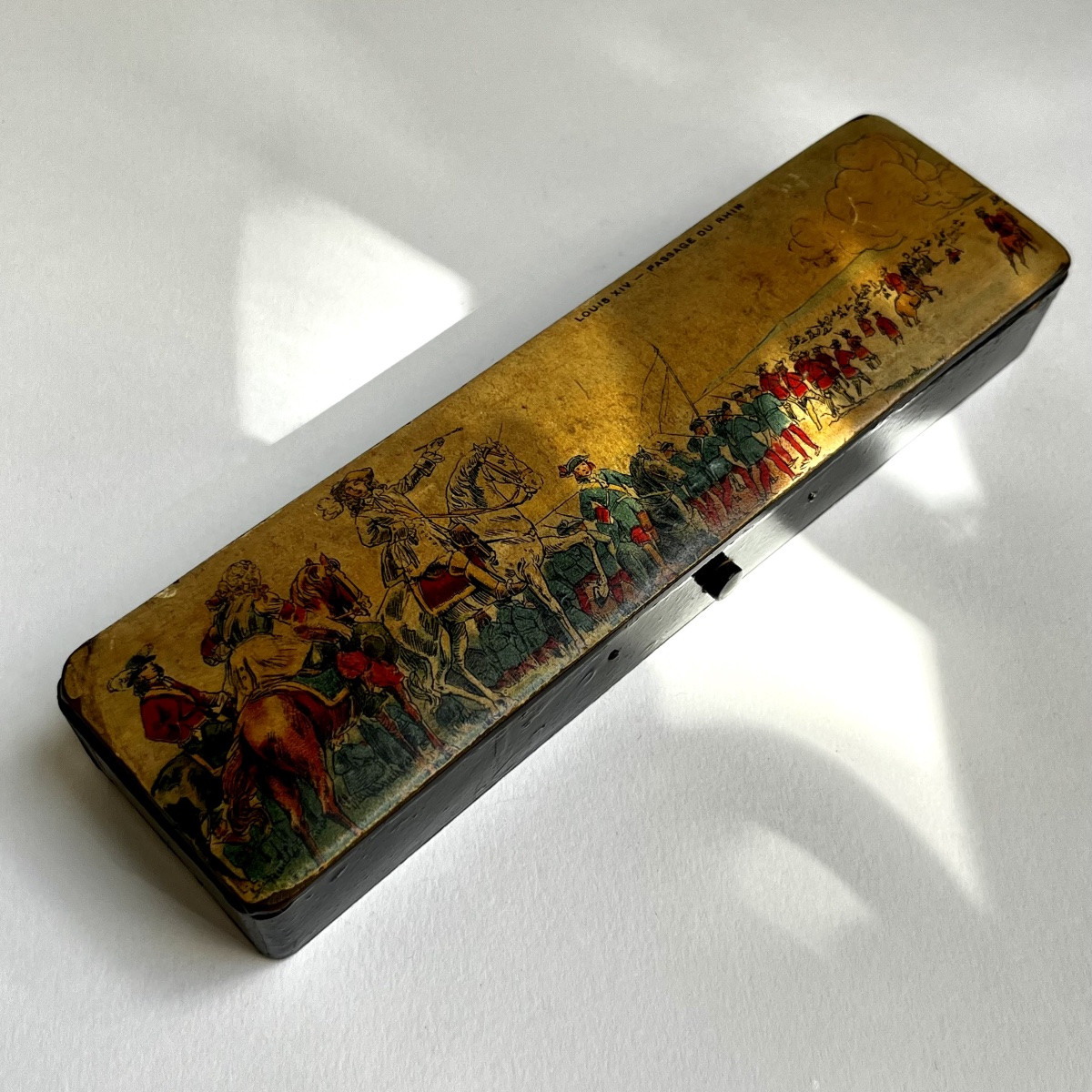 Papier-mâché Pencil Case Decorated With Louis XIV On Horseback Crossing The Rhine - Late 19th/early 20th Century-photo-2