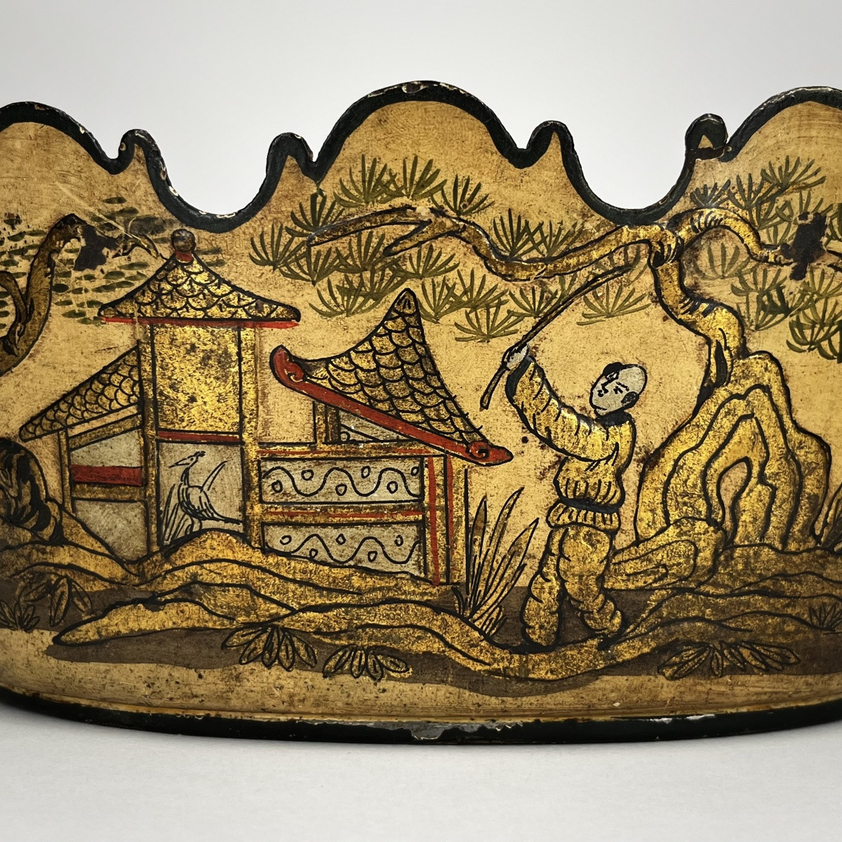 Rafraîchissoir à verres  en tôle peinte du XIXe siècle à décor aux Chinois verrière 19e -photo-4