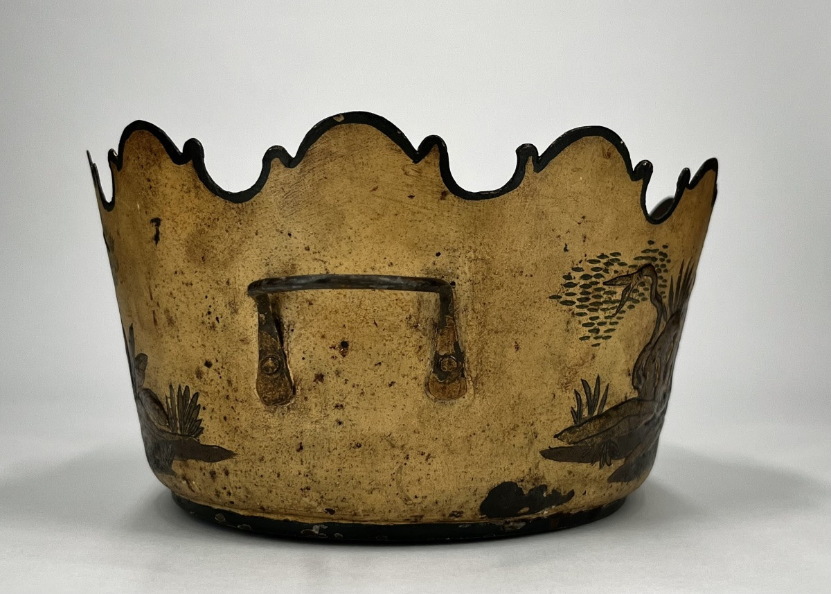 Rafraîchissoir à verres  en tôle peinte du XIXe siècle à décor aux Chinois verrière 19e -photo-5