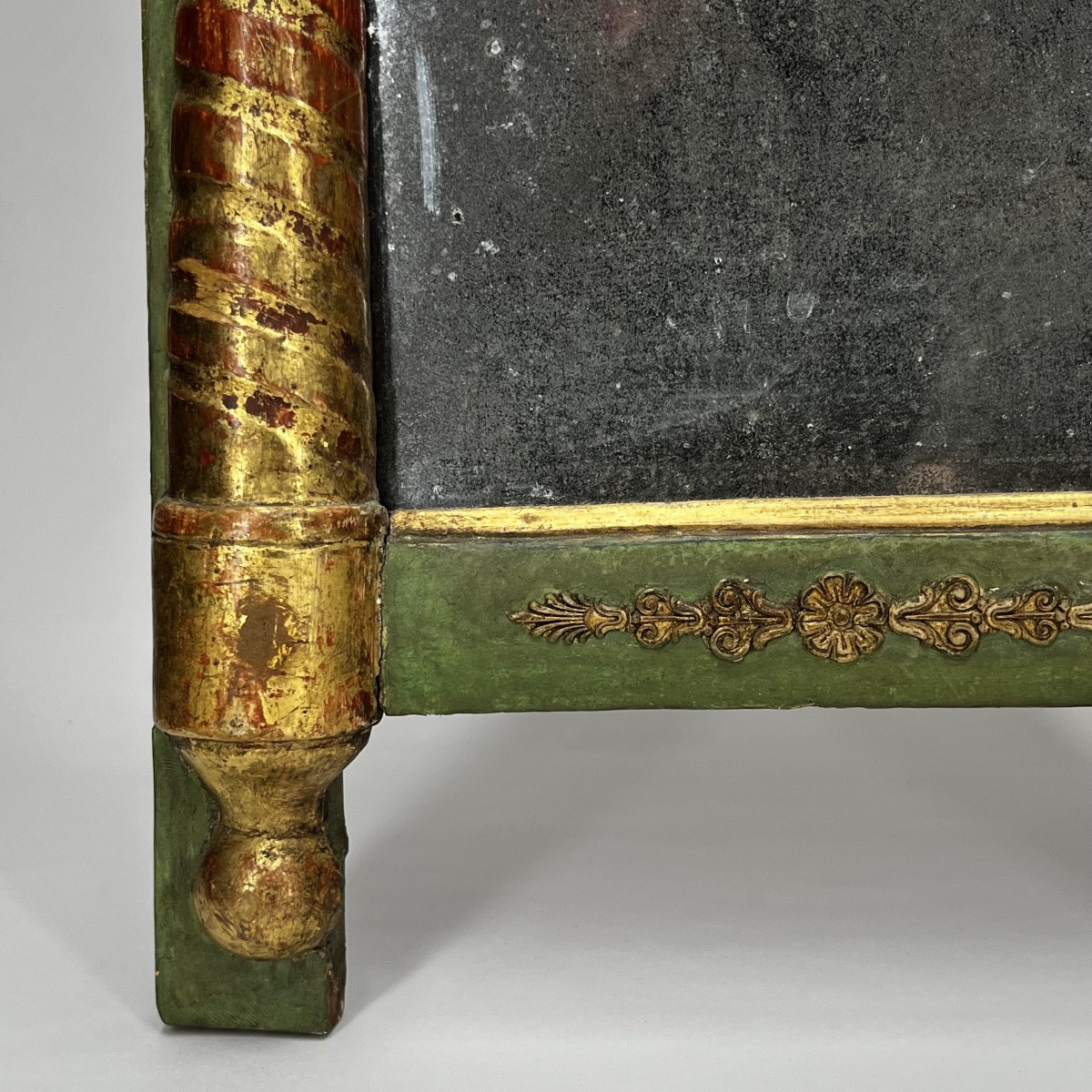 Petit trumeau - miroir en bois laqué vert et doré XIXe siècle 19e-photo-1