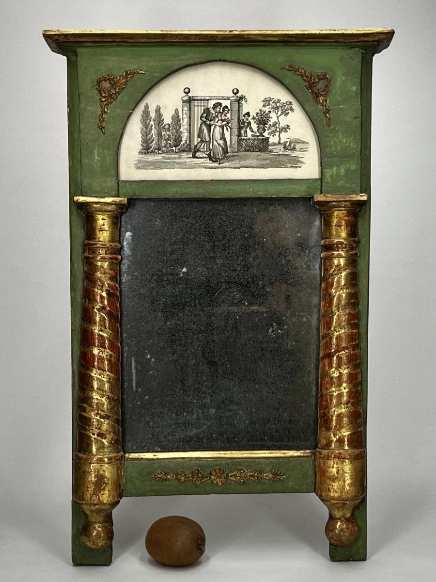 Petit trumeau - miroir en bois laqué vert et doré XIXe siècle 19e-photo-4