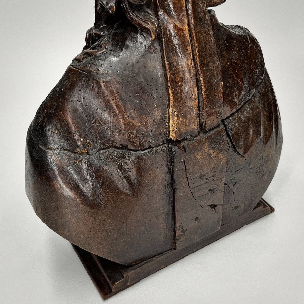 17th-century Carved Wooden Bust Of A Pope - High Period 17th-photo-7