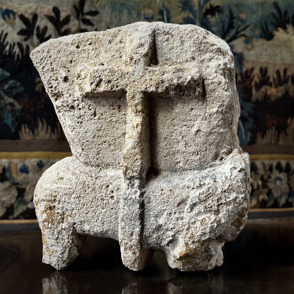 Agnus Dei en pierre (agneau portant la croix) – fragment ancien, inspiration romane - Pâques-photo-3
