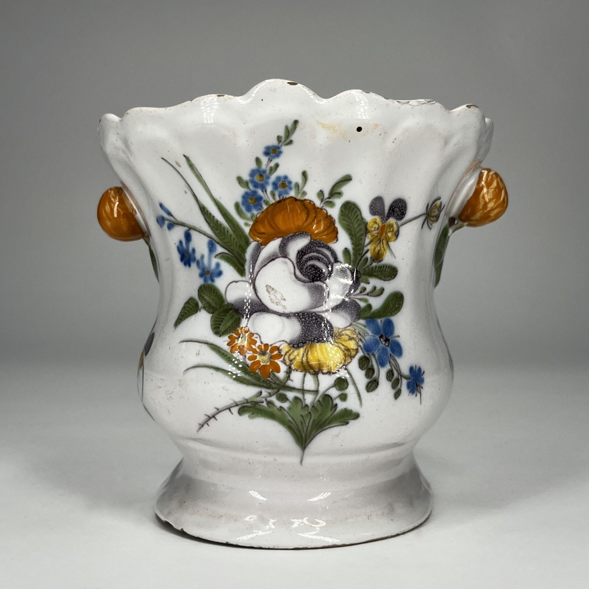 Paire de bouquetières en faïence de Varages XVIIIe siècle pique-fleurs 18e -photo-2