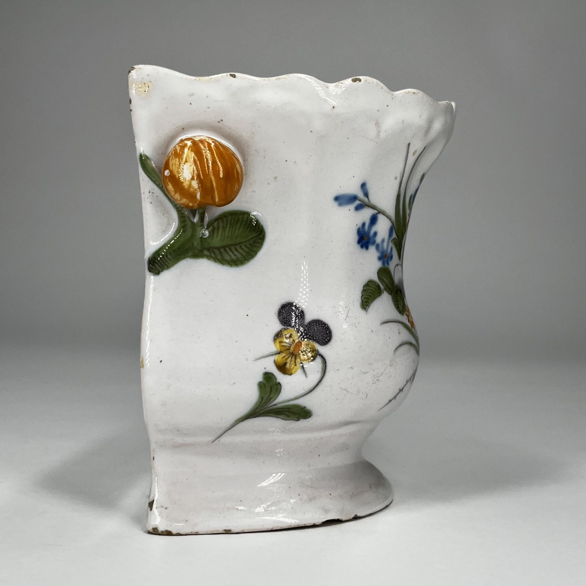 Paire de bouquetières en faïence de Varages XVIIIe siècle pique-fleurs 18e -photo-3