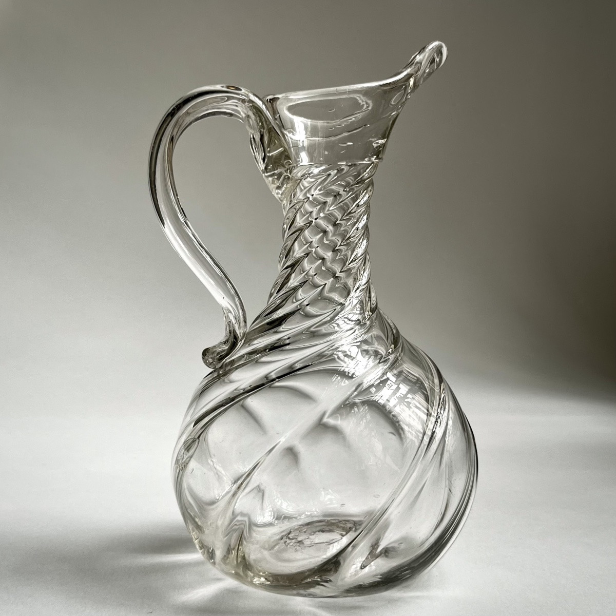 Pichet à cidre normand en verre soufflé à côtes torses XVIIIe siècle 18e art populaire XIXe 19e-photo-4