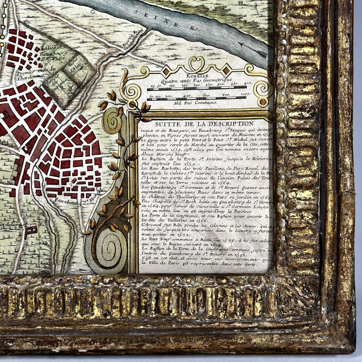 Grand plan de Paris en 1589 édité en 1705 dans un cadre en papier mâché - XVIIIe siècle 18e-photo-1