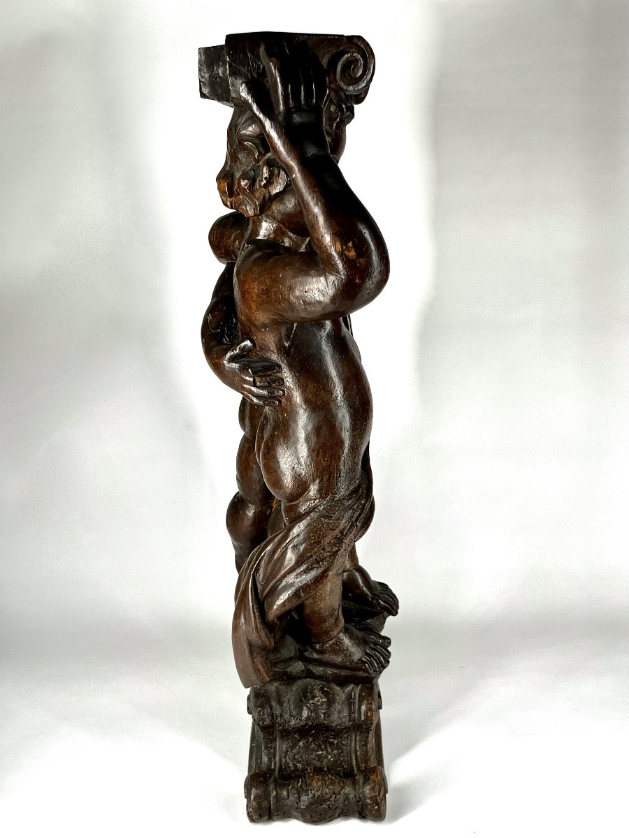 Putti porteurs en bois sculpté, élément de décor ou mobilier, XVIIe - XVIIIe siècle 17e 18e-photo-3